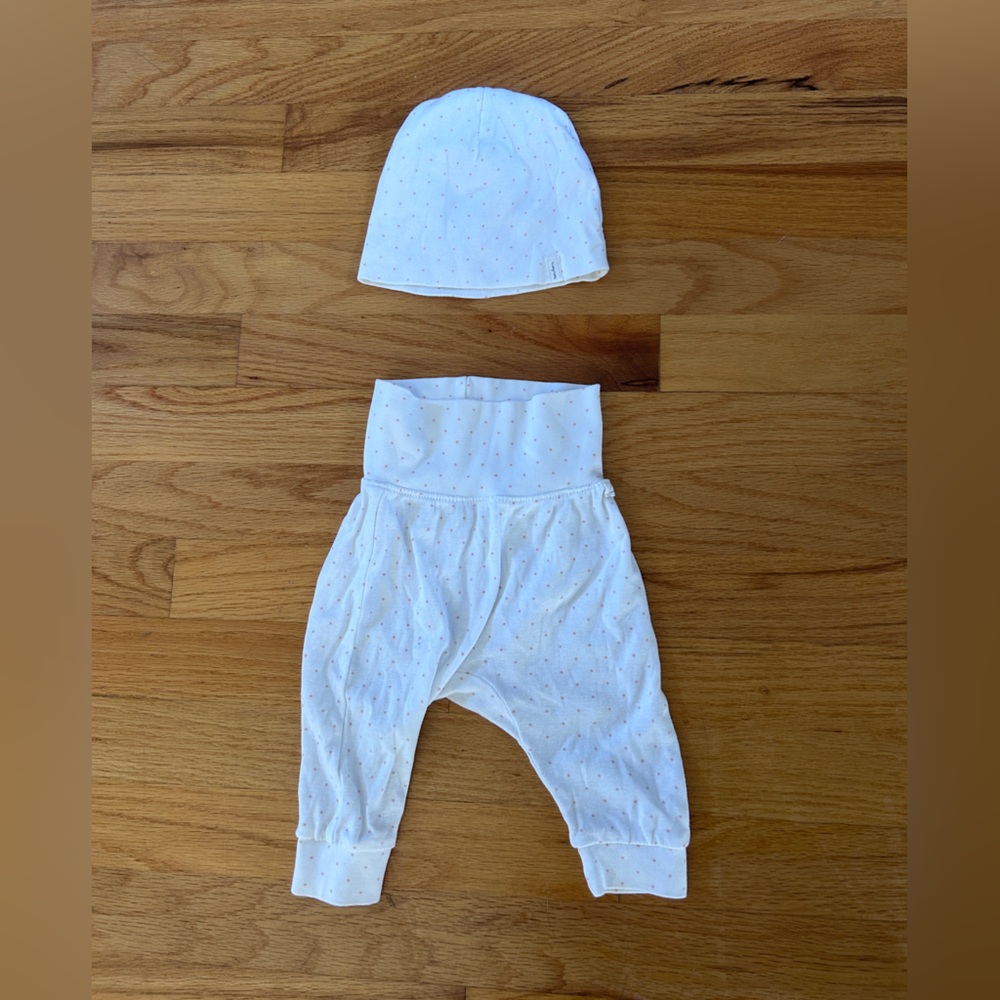 H&M White Baby Organic Cotton Hat and Pants Set